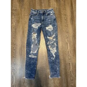 American Eagle Acid Wash Ultra Distressed Mom‎ Jeans 00 Regular